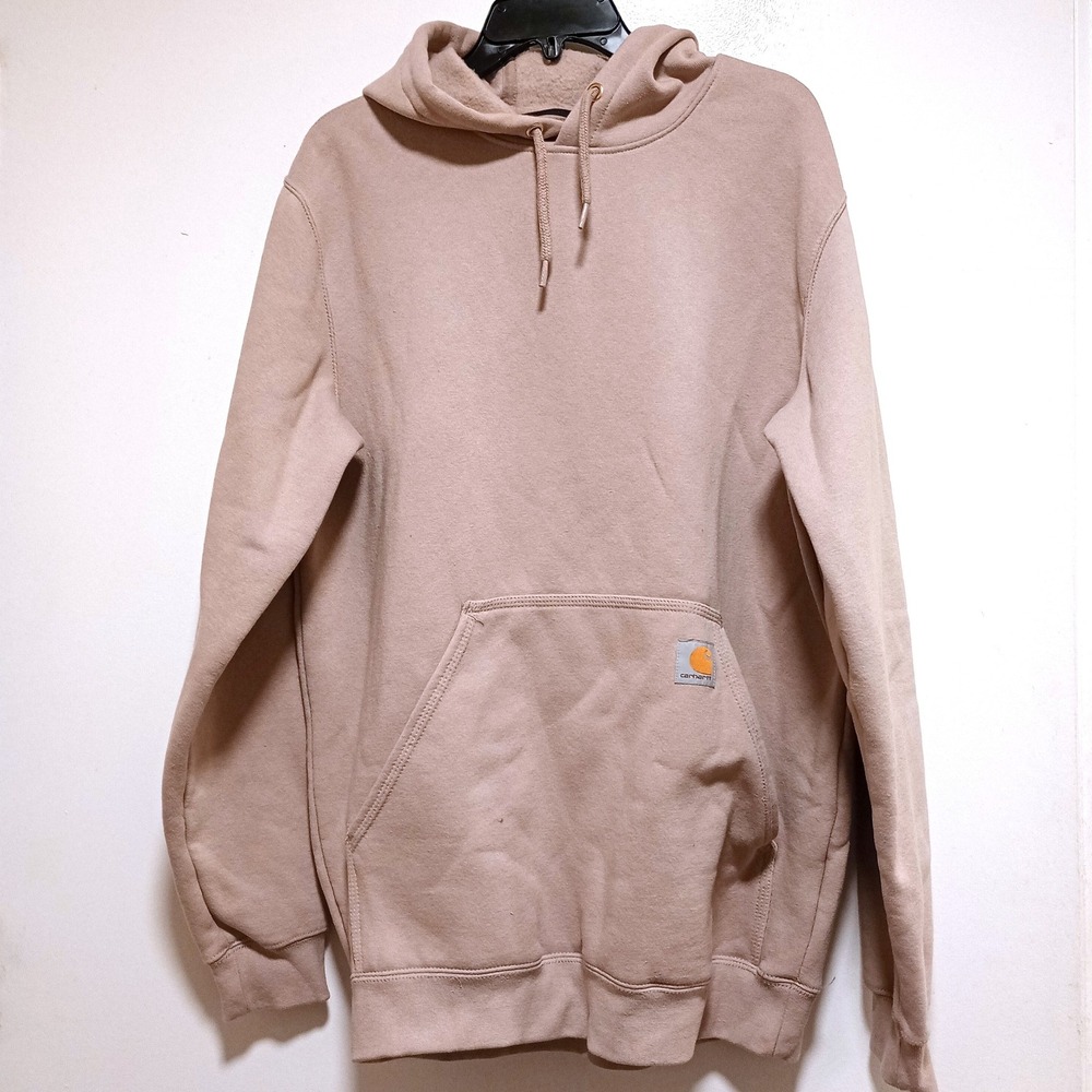 Carhartt Hoodie Mens Medium Tan Graphic Sleeve Logo Workwear Pullover Sweatshirt